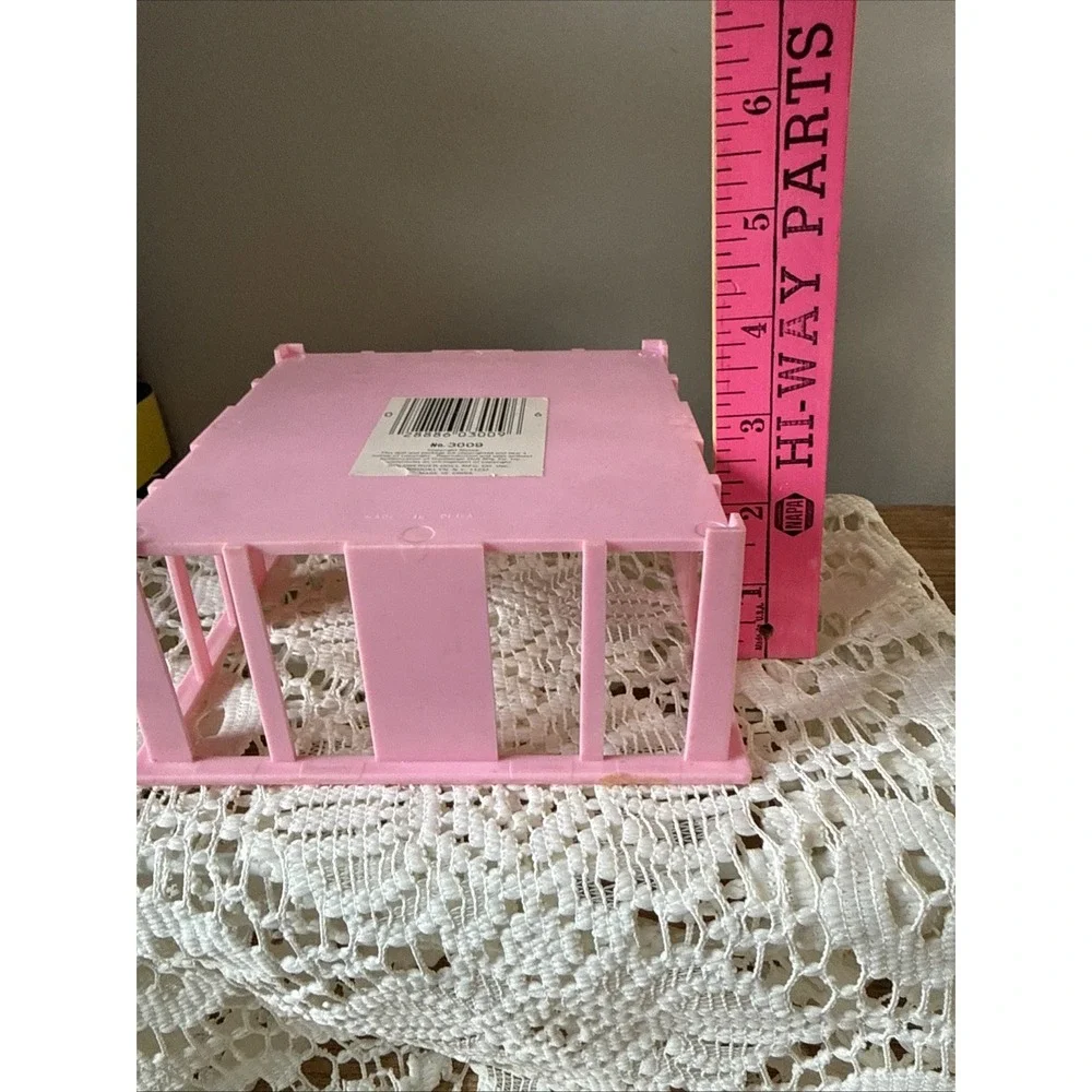 Vintage Goldberger Doll Mfg. Pink Plastic Crib With Bears & Flowers on Yellow